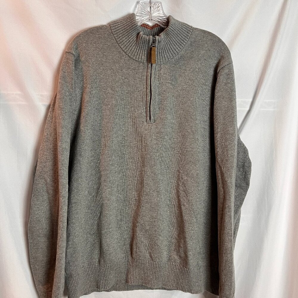 Men's Grey Cotton knit long slv 1/4 zip Duluth Sweater Size L